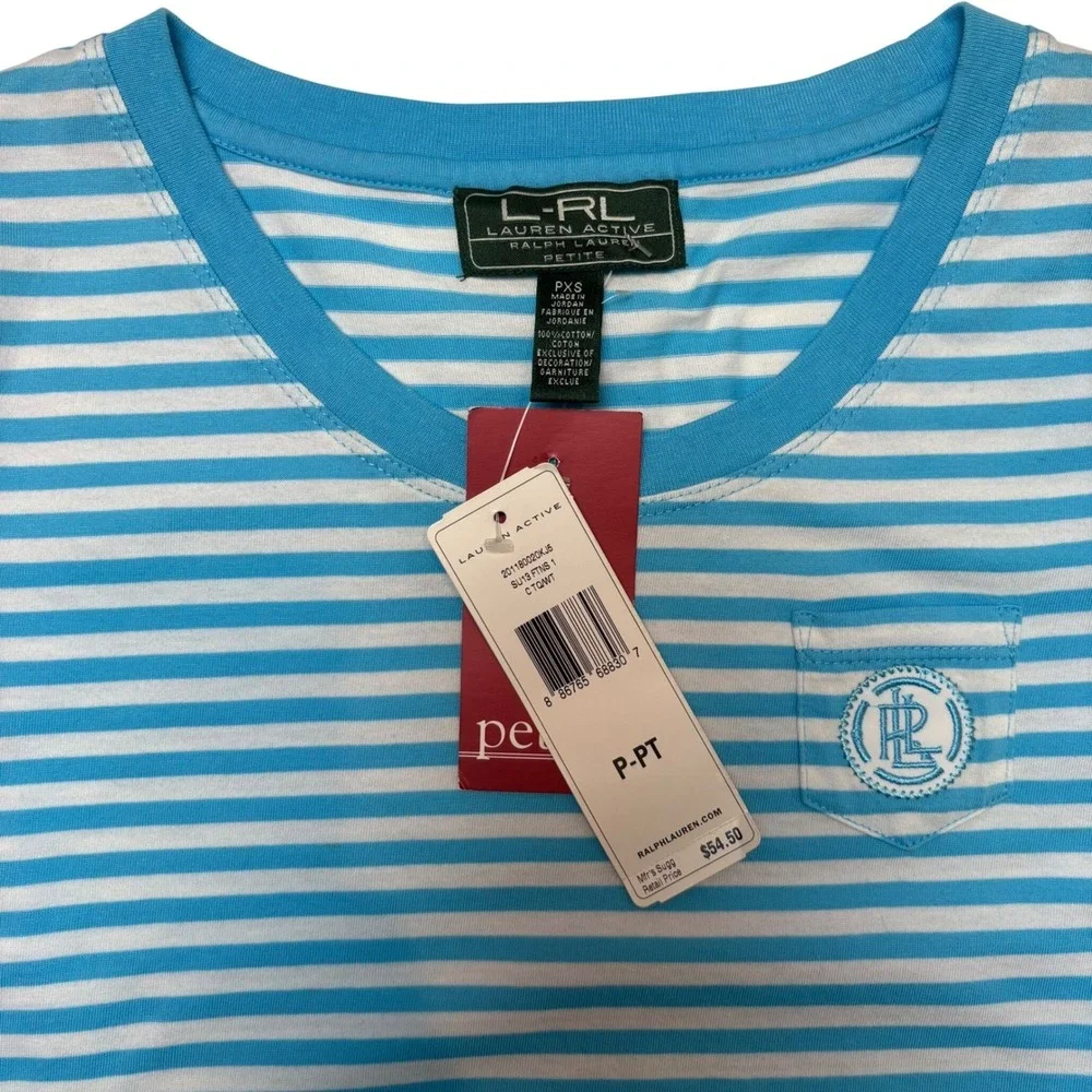 NWT Lauren Ralph Lauren Cotton Short Sleeve Shirt Top Petite XS Coastal Preppy - Picture 2 of 5
